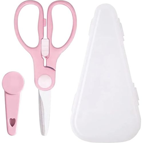 ATB Portable Baby Food Scissors Toddler Feeding Shears with Safety Lock, Food Grade Stainless Steel Material Food Supplement Scissors Suitable for Chicken Poultry Fish Meat Herbs noodles (Pink)