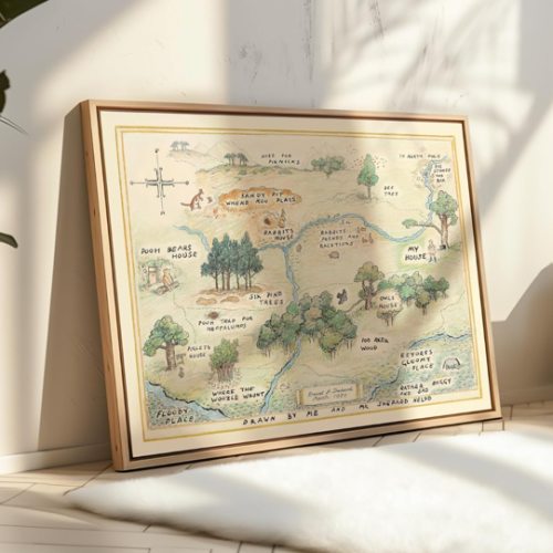 Monem Art Winnie Pooh Poster - Hundred Acre Woods Map Print - Story Book Art - Gift for Boys, Girls & Parents - Chic Decor for Bedroom, Living Room, Nursery or Kid's Room - 8x10 UNFRAMED Wall Art