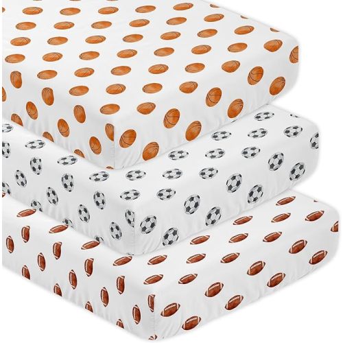 Sweet Jojo Designs Sports Theme Boy Baby Fitted Crib Sheet Set Infant Newborn Nursery Toddler Bed Room Standard Mattress 3p Football Basketball Soccer Watercolor Vintage Sport Themed Balls