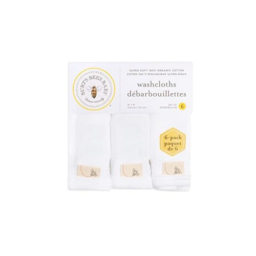 Burts Bees Baby Infant Washcloths Made of 100% Organic Cotton, Soft and Super Absorbent Knit Terry Cloths, 6-Pack Newborn Bath Essentials, Heather Gray and White Wash Cloths - Cloud White