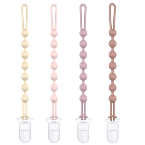Cuddle Campus Silicone Pacifier Clip Holder with One Piece Design,Soft Flexible Binky Clips with Texture for Baby Boy and Girl Pack of 4 Plastic Clip