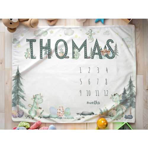 Dragon milestone blanket, baby monthly milestone blanket, personalized baby blanket, boy dragon nursery decor, baby shower gift, photo prop