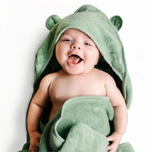 Natemia Hooded Baby Bath Towel - 100% Organic Cotton Baby Towels for Newborns, Toddlers, Boys, Girls - Soft Absorbent 450 GSM - Gentle on Sensitive Skin - Baby Shower Registry Gift (35" x 35")