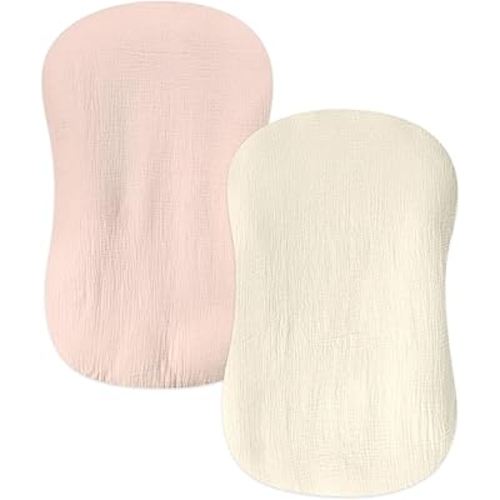 Hooyax Baby Lounger Cover 2 Pack - 100% Muslin Cotton Newborn Lounger Pillow Covers Only, Soft Breathable Infant Lounger Cover with Reinforced Stitching, Fits Most Standard Baby Loungers (Pink Wheat)