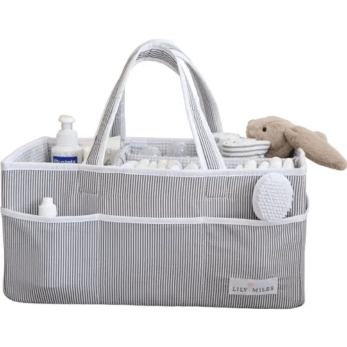 Lily Miles Baby Diaper Caddy Organizer - Large Storage Tote for Changing Table or Car, Gray