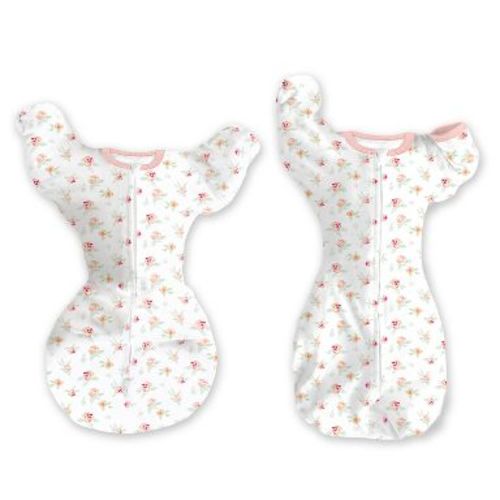 SwaddleDesigns Baby Girl Transitional Swaddle Sack, Arms Up Elbow Length Sleeve Wearable Blanket - Peachy Pink Floral 0-3m