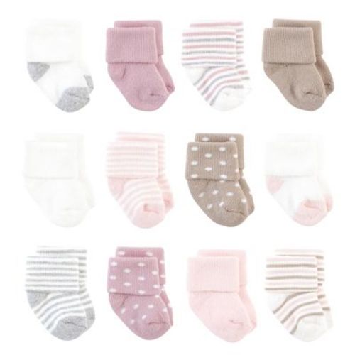 Hudson Baby Basics Infant Baby Cozy Terry Baby Sock 12-Pack, Blush Dot Delight, 0-6 Months