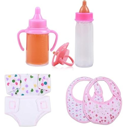 Baby Doll Accessories Set - Baby Doll Feeding and Caring Set with Bottles & Pacifier, Diapers and Bibs Best Doll Pretend Play Set for Kids Gift