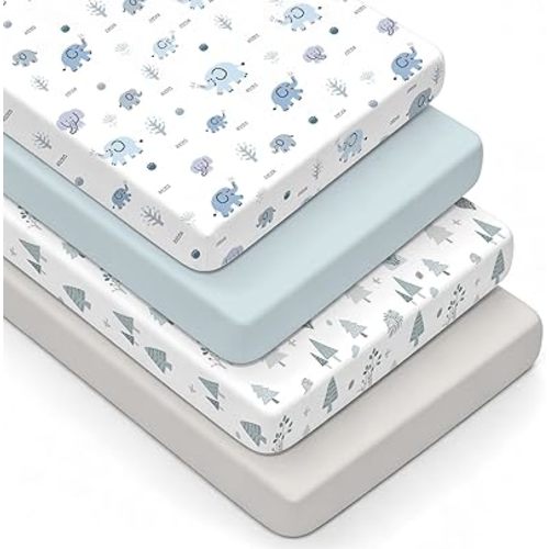 4-Pack Baby Crib Sheets for Boys Girls - Ultra Soft & Skin-Friendly Fitted Crib Sheet for Standard Crib and Toddler Mattress (Cyan)