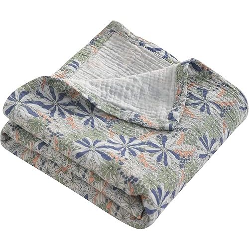 NTBAY Muslin Baby Swaddle Blanket, 2-Layer, 42x60 Lightweight Receiving Blanket for Newborns and Infants, Crib Stroller Nursery Use, Retro Floral Botanical