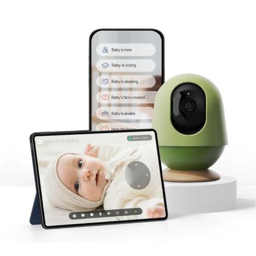 Smart Baby Camera Monitor 3K HD with No Subscription, Night Vision, 360° AI Detection, Two-Way Audio Monitor Includes Local Storage Card, Wireless WiFi Baby Monitor with Power-supportable Stand