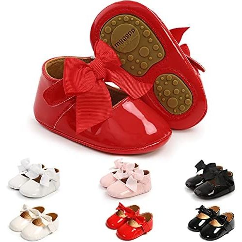 Baby Girls Mary Jane Flats with Bowknot Flowers Soft Newborn Infant First Walkers Crib Shoes Wedding Party Christmas Dress Shoes