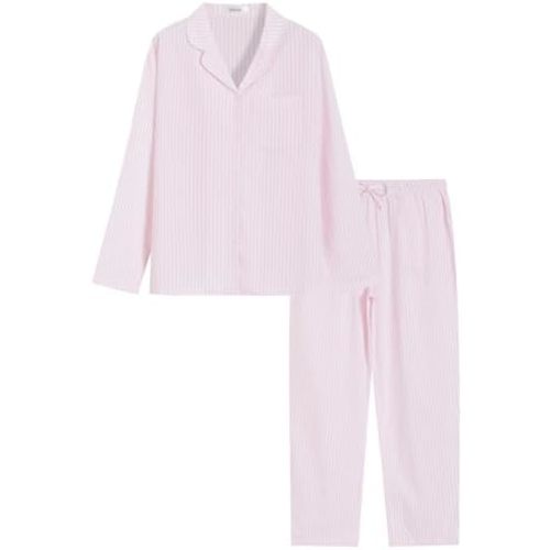 Latuza Women's Cotton Long Sleeve Pajama Set Seersucker Button Down Pj Set