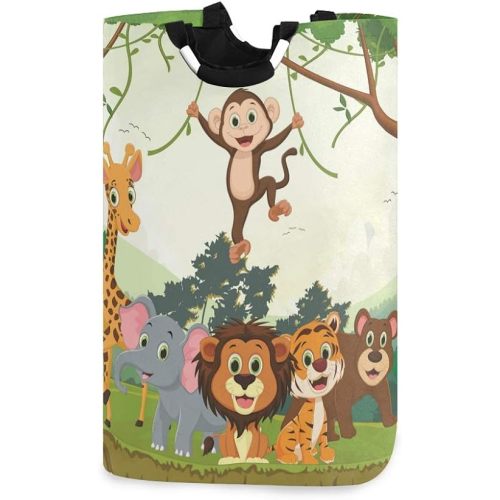 senya Jungle Animals Large Storage Basket with Handles Collapsible Organizer Bin Laundry Hamper for Nursery Clothes Toys