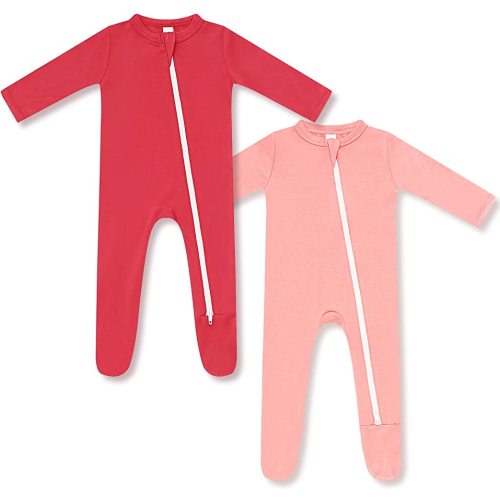 HAPIU Bamboo Baby Footed Pajamas 2 Way Zip Front, Sleep 'N Play Footies, 0-24 Months