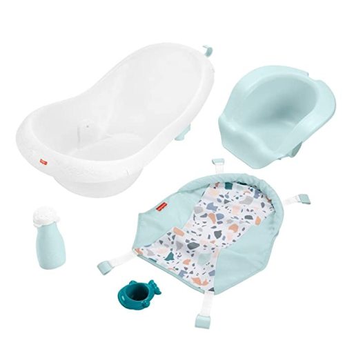 Fisher-Price Baby to Toddler Bath 4-In-1 Sling ‘N Seat Tub with Removable Infant Support and 2 Toys, Pacific Pebble