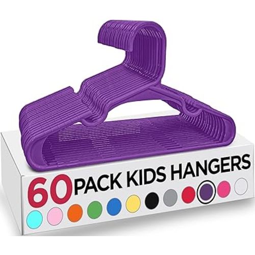 Utopia Home 60 Pack Kids Hangers - 11.5 Inch Plastic Baby Hangers for Closet - Childrens Hangers for Clothes & Infant Hangers for Closet - Ideal for Everyday Standard Use (Purple)