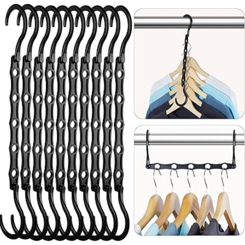 HOUSE DAY Space Saving Hangers Black, Smart Closet Organizer Space Saver, Sturdy Plastic Clothes Hangers for All Types of Clothes, Closet Organizers and Storage, College Dorm Room Essentials (16 Pack)