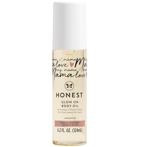The Honest Company Honest Mama Hydrating and Soothing Glow On Body + Belly Oil | Plant Based, Hypoallergenic, Fragrance Free | 4.2 fl oz