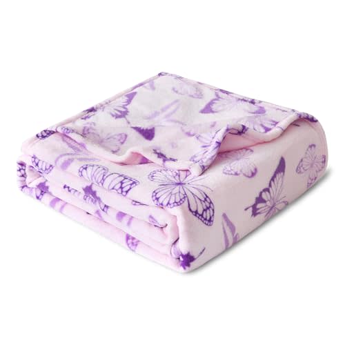 Softan Fleece Blanket - Purple Butterfly Throw Blanket - Fuzzy Lightweight Super Soft Microfiber Flannel Blankets for Couch, Bed, Sofa - Ultra Luxurious Warm and Cozy for All Seasons (60"×80")
