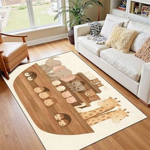 4x5 Boho Rug Rugs for Living Room Rugs for Entryway Watercolor Noahs Ark for Kids Bedroom Rug Door Mat Nursery Room Decor Rainbow Carpets