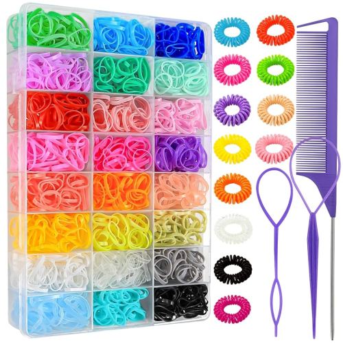 2880Pcs Elastic Rubber Bands 24 Colors Small Elastic Hair Ties for Children Adult Mini Colorful Hair Bands Kit for Toddler Baby Girls Accessories