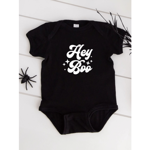 Hey Boo Stars Short Sleeve Bodysuit, Black