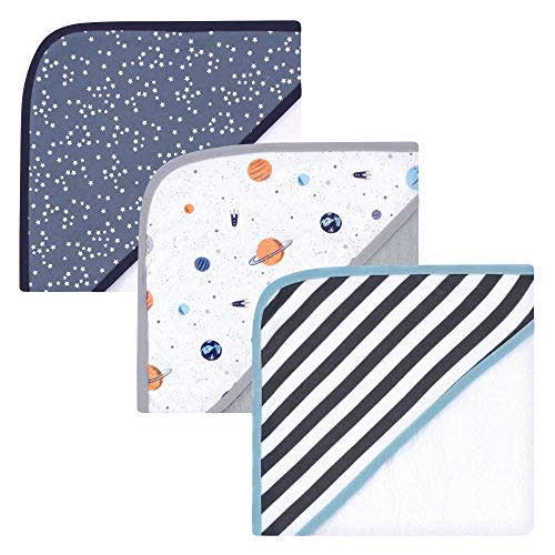 Hudson Baby Unisex Baby Cotton Rich Hooded Towels, Space, One Size