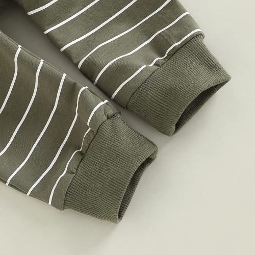 Baby Boy Clothes 3 6 9 12 18 24M 3T Pants Set Hooded Patchwork Hoodie Striped Sweatpants Fall Winter Outfit - 0-6 Months - C-army Green