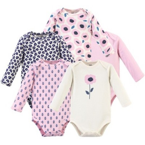 Touched by Nature Baby Girl Organic Cotton Long-Sleeve Bodysuits 5pk, Blossom, 0-3 Months