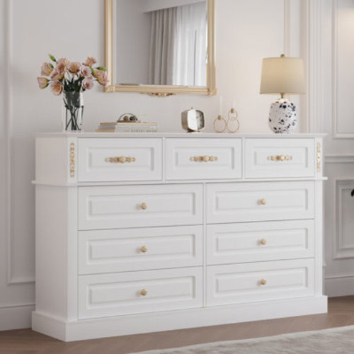 Lark Manor Extra Large 9 Drawers Dresser With Gold Knobs, 63" Wide Long Dresser For Bedroom | Wayfair