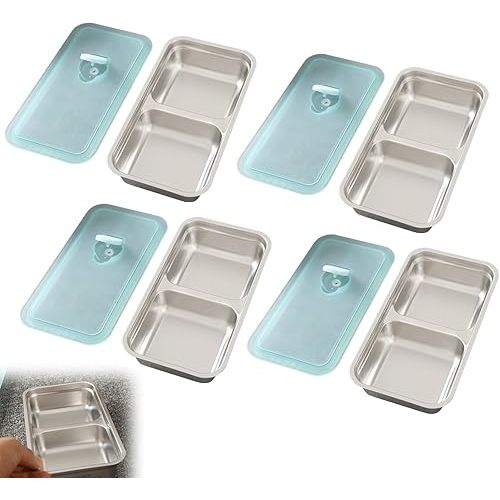Stainless Steel Double Compartment Snack Containers, Grab and Go Snack Containers Reusable, Dishwasher- Double Condiment Containers with Lids, For Snacks Dips Travel and Outdoor Camping (4pcs)