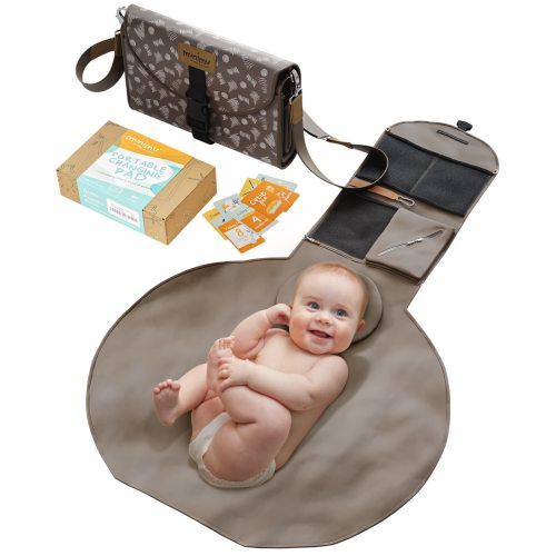 munimu Portable Baby Diaper Changing Pad – Stylish Travel Changing Mat Bag with 5 Pockets & Adjustable Strap Converts into an XXL Waterproof Changing Pad – Portable Changing Pads, Brown