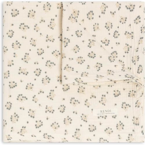 Colored Organics Baby Organic Cotton Swaddle - Infant Receiving Blanket - Hayden Floral/Denim + Mist Muslin
