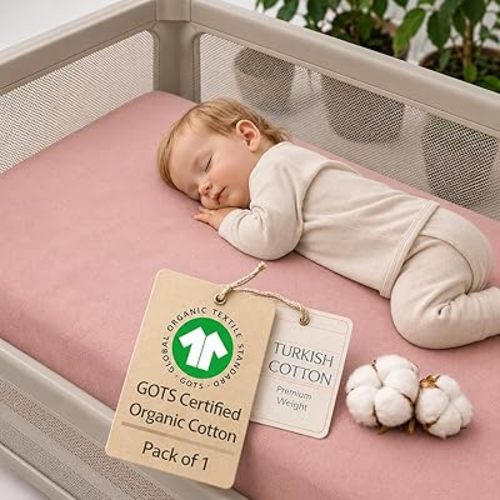 Signature Pack and Play Sheet - Organic Mini Crib Sheets Fitted 1 Pack - Hearitage Aegean Turkish Cotton 38x26 Compatible with Graco Pack n Play Playard Crib and Playpen Mattress - Playard Bedding