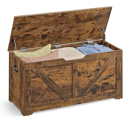 VASAGLE Storage Chest, Storage Trunk with 2 Safety Hinges, Storage Bench, Shoe Bench, Farmhouse Style, 15.7 x 39.4 x 18.1 Inches, for Entryway, Bedroom, Living Room, Rustic Brown ULSB060T01