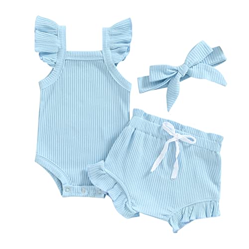 Murnouche Newborn Baby Girl Summer Clothes Sleeveless Floral Top Ribbed Shorts Boho Outfit Set
