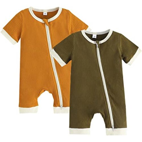 Bafeicao 2-Pack Zipper Rompers Short Sleeve, 0-3M