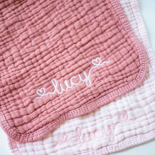 Custom Embroidered Muslin Burp Cloth: Personalized Baby Shower Gift