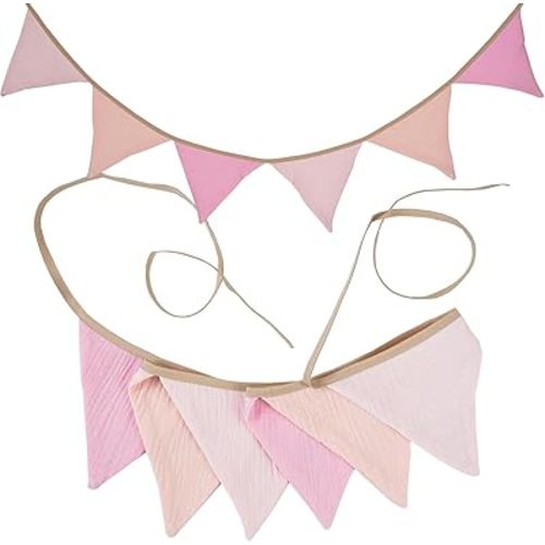 GCQQ Pennant Banner Flags, 6.2Ft Pink Nursery Garland, 6Pcs Boho Nursery Banner Decoration, Double-side Baby Nursery Garland Decor for Girl Toddler Room, Nursery Wall, Bed, Baby Shower, Birthday Party