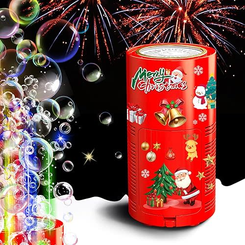 Fireworks Bubble Machine with Lights for Party (20 Holes), Kids Bubble Machine with Closeable Sound, Party, Christmas, Chinese New Year