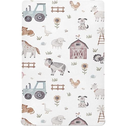 Kigai Farm House Animals Crib Sheets - Boys & Girls Cotton Crib Sheet for Standard Crib and Toddler Mattresses 28 X 52 Inch