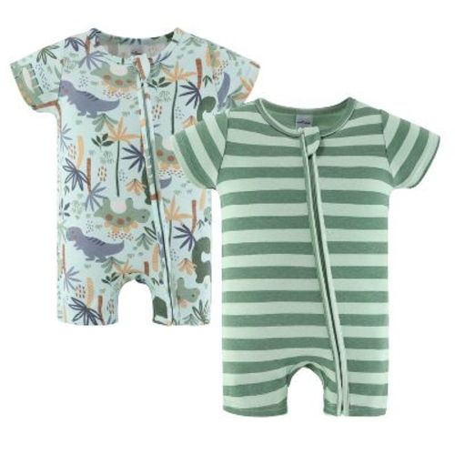 Baby Boy Rompers, 2pk - The Peanutshell® Green Dino, Green, 9-12 Months
