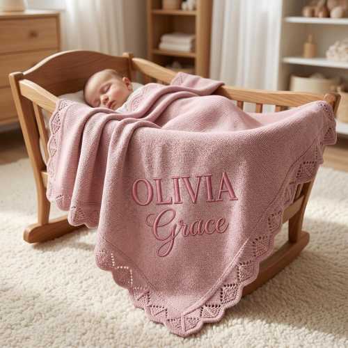 Personalized Embroidered Baby Blanket, Custom Knit Name Throw, Newborn Keepsake, Baby Shower Gift