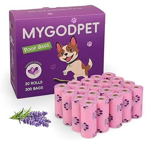 Dog Poop Bags Rolls 300 Count Biodegradable Poop Bags Refills for Dog and Cat Lavender Scented Dog Waste Bag Leak Proof Doggie Poop Bag Doggy Trash Bag Purple