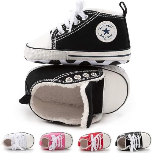 KIDSUN Unisex Baby Boys Girls High Top Sneaker Soft Anti-Slip Sole Newborn Infant First Walkers Canvas Denim Shoes