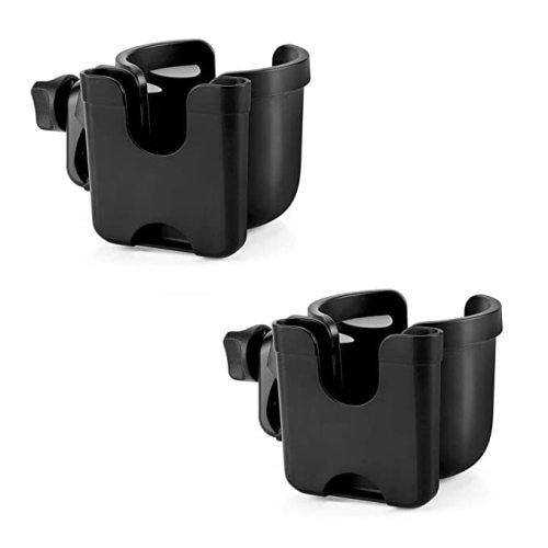 Accmor Stroller Cup Holder with Phone Holder, Bike Cup Holder, Universal Cup Holder for Uppababy Nuna Doona Strollers, 2-in-1 Cup Phone Holder for Stroller, Bike, Wheelchair, Walker, Scooter - Black-2pc