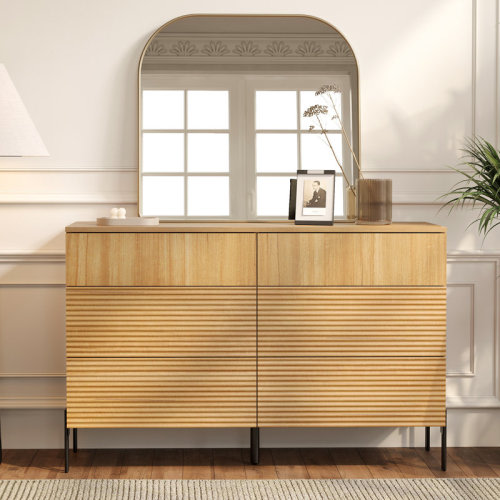 Union Rustic Laverda 6 Drawer Baby Dresser For Bedroom, Double Chest Of Drawers For Kids, Minimalist Reeded Design, Modern Wooden Closet Storage Organizer For Nursery, Living Room, Hallway | Wayfair