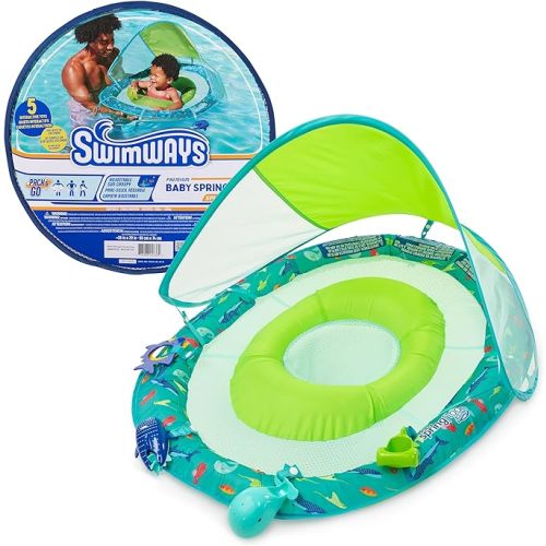 Swimways Baby Spring Float Splash N Play, Baby Pool Float with Canopy & UPF Protection, Swimming Pool Accessories for Kids 9-24 Months