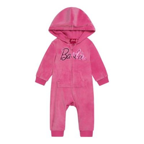 Barbie Newborn Baby Girls Velour Matching Family Zip Up Coverall Hot Pink Baby Newborn